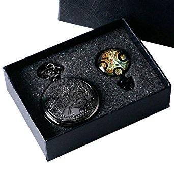 YISUYA Black Doctor Who Retro Dr Who Pocket Watch with Chain Mens Boys Necklace Pendant Gift Box