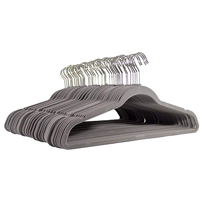 Michael Graves Design Ultra-Thin Non-Slip Velvet Clothing Hangers, Flocked & Durable, Closet Space Saving, for Garments, Suits, Dresses, Pants, Shirts, Coats, 50 Pack (Taupe)