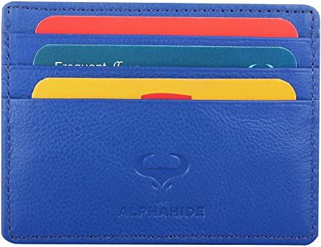 Real Leather Credit Card Holder - Ultra Thin Design - Front Pocket Wallet - RFID (Royal Blue)