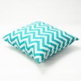 Lavievert Decorative Cotton Canvas Square Throw Pillow Cover Cushion Case Handmade White and Cyan Chevron Stripe Toss Pillowcase with Hidden Zipper Closure For Living Room Sofa Etc Fit a 18 X 18 Inches Insert