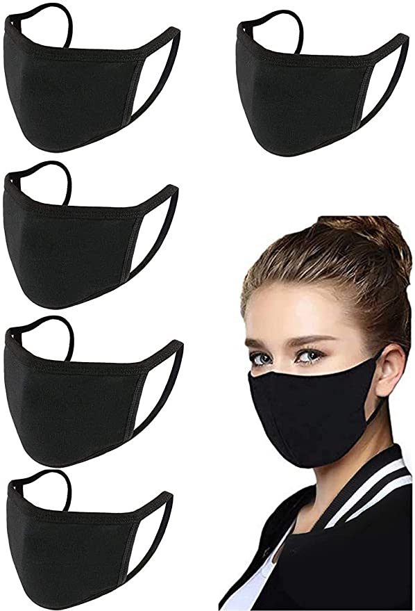 5 Pack Face Covering,Unisex Mouth Covering Black Dust Cotton,Washable Reusable Cotton Fabric Dust Covering【US in Stock】(Black)