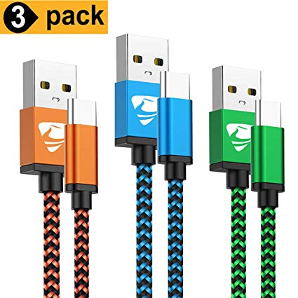 USB Type C Cable Fast Charging Cable Aioneus 6FT 3Pack Charger Cable Nylon Braided Charging Cord Compatible with Samsung S10 S9 S8 A70 A50 Note 9 8, LG V50 Moto Z3 Huawei P30 P20, Nintendo Switch