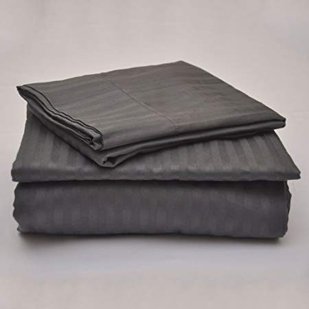 Brandpaa 100% Cotton Sheets - 400 Thread Count Bed Sheets - King Size Long Staple Cotton 4 Piece Premium Sheet Set Deep Pocket fit Up to 15-Inch Dark Grey Stripe