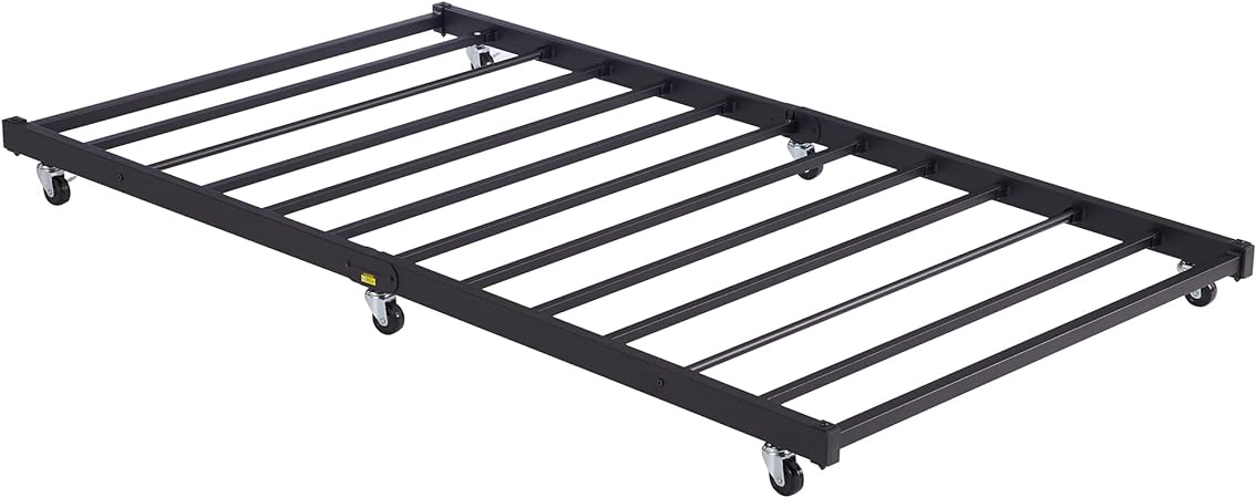 VECELO Twin Roll Out Trundle Bed,Metal Platform Frame with Steel Slats Support& Lockable Casters for Living Room,Bedroom,Guest Room