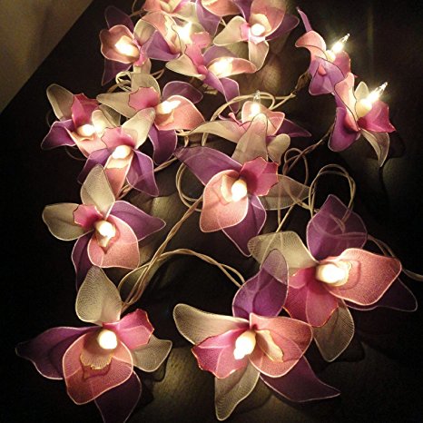 Thai Vintage White Pink Purple Orchid Flower Fairy String Lights Wedding Party Decor 3.5m. Handmade 20