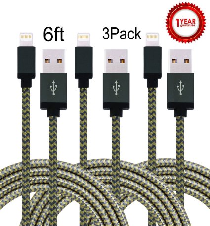 Aplenta 3-Pack 6feet 8 Pin Lightning to USB Cable Syncing and Charging Cable Cord for iphone SE,iPhone 6s, 6s , 6 , 6,5s 5c 5,iPad Mini, Air,iPad5,iPod on iOS9(gold&gray)