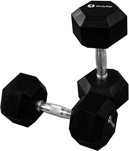 BodyRip Rubber Encased Hexagonal Dumbbells | Anti-Rolling, Home Gym Equipment, Fitness Exercise, Workout, Cardio, Free Weight, Lifting Set | Choose Weights for Men and Women