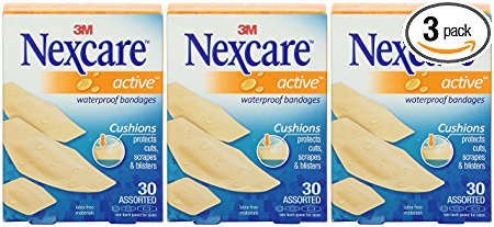 Nexcare Active Waterproof Bandages, Assorted Sizes, 30 Count (Pack of 3)