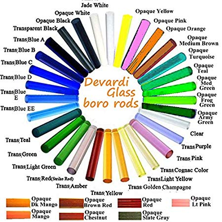 Devardi Glass Boro Rods, COE 33, Mixed Colors, 5 lbs borosilicate solid glass rods