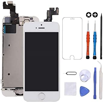 GULEEK for iPhone 5s/Se Screen Replacement White Touch Display LCD Digitizer Full Assembly with Front Camera,Proximity Sensor,Ear Speaker and Home Button Including Repair Tool and Screen Protector
