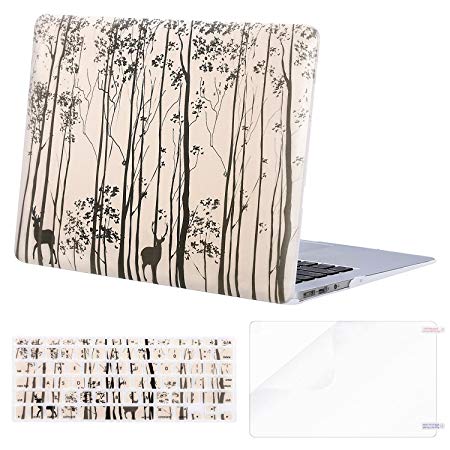 Mosiso Plastic Pattern Hard Case with Keyboard Cover with Screen Protector for MacBook Air 13 Inch (Model: A1369 and A1466), Deer in the Forest