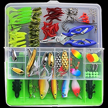 Isafish 101 pcs Fishing Lure Kit Combo Including Fish Hooks, Hard/Soft Bait And Other Saltwater Freshwater Lures for Fishing With Tackle Box White