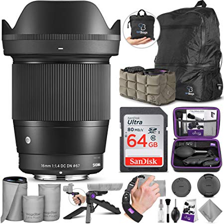 Sigma 16mm F1.4 DC DN Contemporary Lens for Sony E Mount Cameras with Altura Photo Advanced Accessory and Travel Bundle