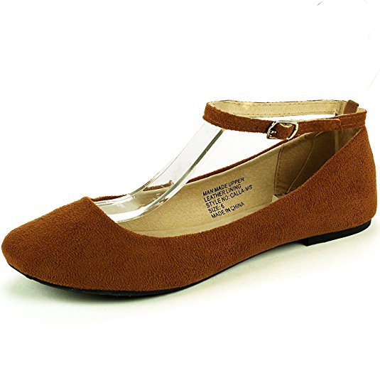 Alpine Swiss Women's Suede Lined Calla Ankle Strap Ballet Flats