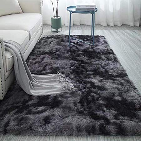 Super Soft Bedroom Area Rugs Shaggy Fluffy High Pile Nursery Rugs Long Shag Furry Carpets for Home Decor Kids Rooms Modern Abstract Area Rugs Anti-Skid Fluffy Rectangular Throw Rug Grey 4 x 6.6ft