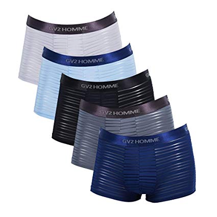 Feelvery Men's Mesh Flex-Fit See-Through Line Stretch Boxer Briefs Underwear - 5 Pack