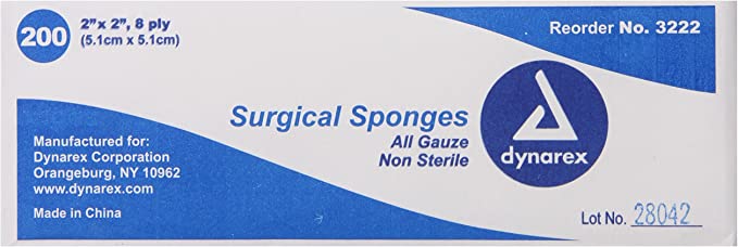 Dynarex Non-Sterile Gauze Sponge, 2x2 Inch, 200 Count