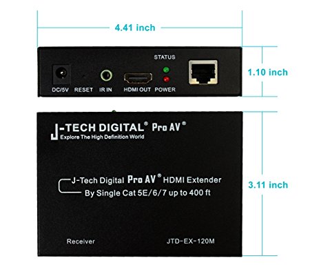 J-Tech Digital ®(Receiver Only) Hdmi Extender Over Tcp/ip Ethernet/over Single Cat5e/cat6 Cable 1080p with IR Remote Control - Up to 400 Ft --Receiver Only