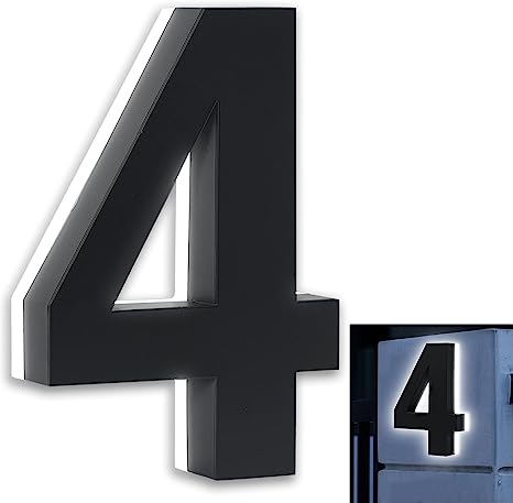 6 Inch House Numbers, NEWANOVI Backlit LED Home Address Number, Stainless Steel Hand-Polished for House Address Signs, Lighted House Numbers for Outside, Yard, Shop, Waterproof (4, Black)