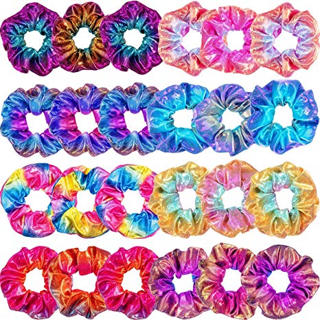 24 Pieces Shiny Metallic Scrunchies Hair Scrunchies Elastic Hair Bands Scrunchy Hair Ties Ropes for Women or Girls Hair Accessories, Large (Color 2)