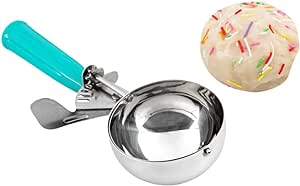 Restaurantware Met Lux 6 Ounce Portion Scoop 1 Durable Disher Scoop - Thumb Trigger Teal Stainless Steel Ice Cream Disher For Portion Control For Ice Cream Mashed Potato And Cookie Dough