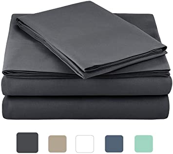 MARQUESS Flannel Sheet &Pillowcase Set-Brushed Microfiber Ultra Soft Bed Sheet Set -Wrinkle Resistant, Comfortable, Warm and Quality Bedding 4-Piece (Queen,Charcoal)