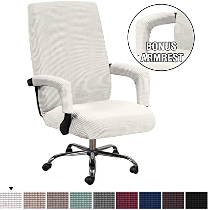 H.VERSAILTEX Office Chair Cover Stretch High Back Large Size, Universal Chair Cover for Computer Chair Executive Chair Rotating Swivel Chair Boss Chair Slipcovers Modern Style(Large, Ivory White)