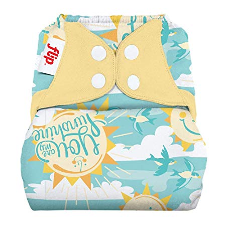 Flip Hybrid Reusable Cloth Diaper Cover with Adjustable Snaps and Stretchy Tabs - Fits Babies from 8 to 35  Pounds (My Sun)