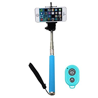 XREXS ® blue Self Portrait Self Shot Monopod Selfie Stick   Phone Holder  With Bluetooth Remote Camera Wireless Shutter For Samsung iPhone (blue)