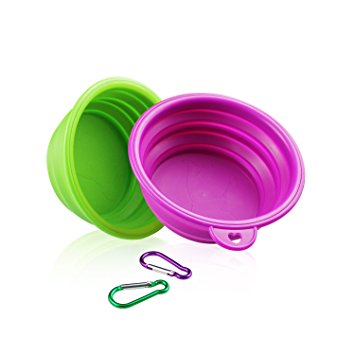 YOBY 2-Packs of Collapsible Travel Bowl,Foldable Expandable Dish for Pet Cat Food Water Feeding,Premium Quality Food Grade Silicone Environmental Protection Material,Small to Medium Dogs