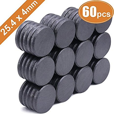 1 Inch Industrial Ceramic Magnets, Disc Ferrite Magnets Bulk for Crafts, Science & Hobbies - Pack of 60