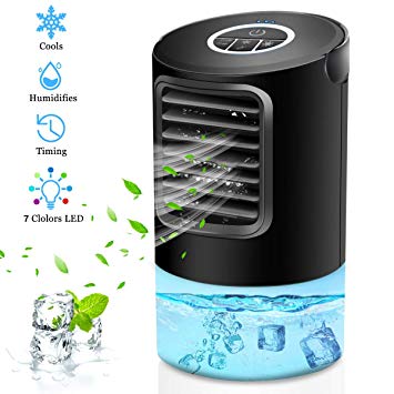 OVPPH Portable Air Conditioner Fan, Personal Fan Desk Fan Space Air Cooler Mini Table Fan Air Circulator Ultra-Quiet Purifier Cooling Fan with Handle and 7 Colors LED Lights for Home, Office, Dorm