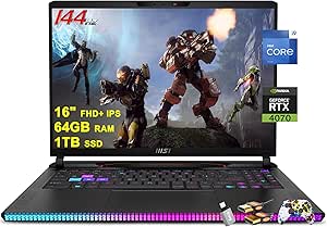 MSI Raider GE68HX Gaming Laptop 16" FHD  IPS 144Hz Intel 24-core i9-14900HX 64GB RAM 1TB SSD GeForce RTX 4070 RGB Backlit Thunderbolt4 USB-C Dynaudio FHD IR Privacy Camera Win11 w/ICP Accessory