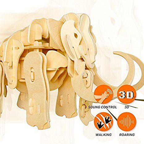 ROBOTIME 3D Wooden Puzzle Walking Mammoth - Wood Craft Kit - Best Robot Toy Birthday Gift for Boys and Girls 6 7 8 9 Year Old and Up