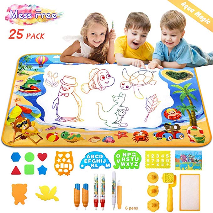 JUNMAO Doodle Mat Water Doodle Mat for Toddlers Aqua Drawing Doodle Mat Large Magic Mat Educational Toys Gifts for 3  Year Old Toddlers Kids Girls Boys 40"x 28" (40 inch X 28 inch)