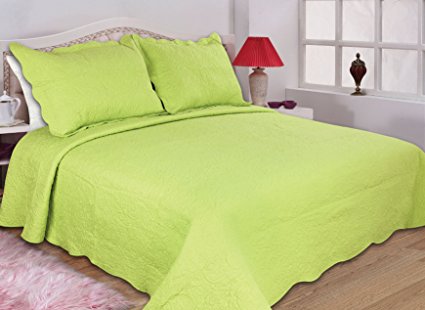 All for You 2-Piece Reversible Embroidered Bedspread/coverlet/Quilt Set-twin Size-lime green