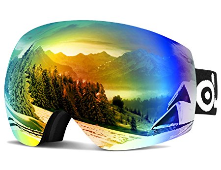 Ski Goggles, ODOLAND Snowboard Goggles for Adult Man & Woman– UV400 Protection and Anti-Fog – Double Grey Spherical Lens Comfortable for Sunny and Cloudy Days Perfect for Skating Skiing Snowmobiles