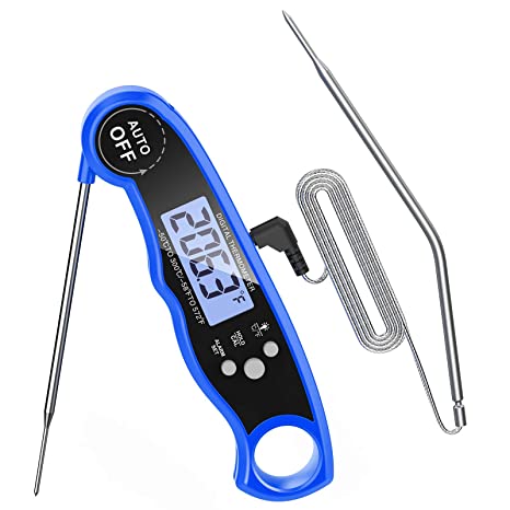 (New Version) Meat Oven Safe Thermometer, Dual Probe Cooking Thermometer, Instant Read Food Thermometer with LCD Backlight and Alarm Function for Candy, BBQ, Oven, Smoker Grill (Battery Included)