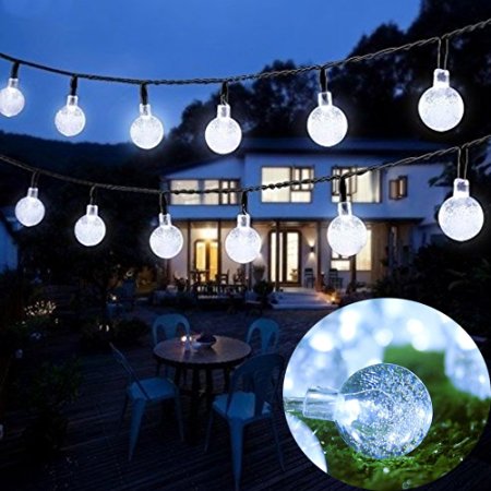 Outdoor Solar String Light ,20 ft 30LED Crystal Ball Waterproof Outdoor String Lights Solar Powered Globe Fairy String Lights for Garden, Home, Landscape, Holiday Christmas tree Decorations（white）