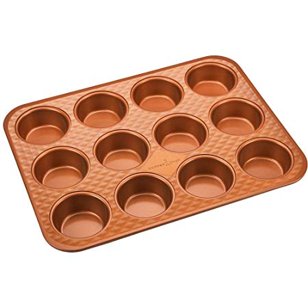 Copper Chef Muffin Pan | 12 Cup Cupcake Pan With Nonstick Coating | Chef-Grade Baking Pans for Oven Use | Diamond Pan Cookware Collection