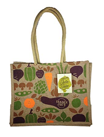 Trader Joe's 100% Jute and Cotton Tote Bag "Fruits and Veggies" Grocery, Beach, Shopping, Travel