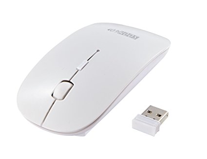 2.4G Wireless Ultra Thin Computer Mouse White Office Mice Portable with Nano Receiver for Laptop, PC, Notebook, Tablet, Desktop On Off Switch by SOONGO