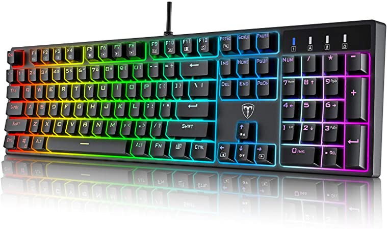 PICTEK Mechanical Gaming Keyboard, Wired Keyboard with 20 True RGB Backlit Modes, 100% Anti-ghosting Keyboard with Blue Switches for Windows PC/MAC Games