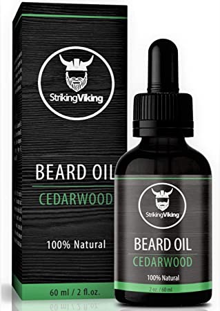 Cedarwood Beard Oil (Large 2 oz) - 100% Natural Beard Conditioner with Organic Tea Tree, Argan and Jojoba Oil with Cedar Pine Scent - Softens, Smooths, and Strengthens Beard Growth by Striking Viking