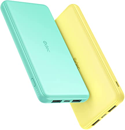 Portable Charger 2-Pack 10000mAh Power Bank Odec High Capacity Power Bank Ultra Slim External Phone Battery Pack with Dual Input & Output for iPhone 12 Pro, Galaxy S10, Pixel 4, (Green   Yellow)