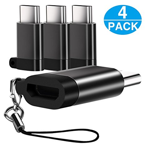 Micro USB to USB C Adapter, Aisver USB Type C Adapter with Keychain for Samsung Galaxy Note 8, S8 S8 , Nintendo Switch, Sony XZ, LG V20 G6, Google Pixel XL, OnePlus 5 and More (4-Pack Black)
