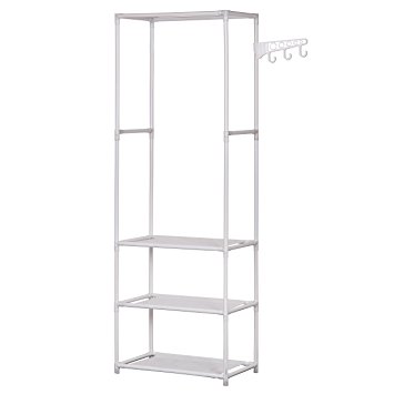 ALEKO SHE69WH Portable Garment Clothes Rack Shelves Organizer Wardrobe, 69 Inches Tall White