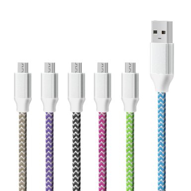 OKRAY 6 Pack 1.83M/6FT Premium Flat Nylon Braided Micro USB 2.0 A Male to Micro B Sync Charge Cables Charging cord for Samsung Galaxy, Nexus, LG, Motorola, HTC, Android Smartphones (6 Pack)