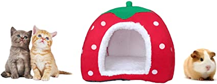Cute Soft Sponge Strawberry Pet Cat Dog House Bed Warm Cushion Basket Size:S ( 10.2 x 10.2 x 11 inches )  by akezone