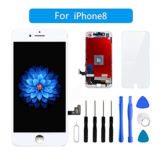 for iPhone 8 Screen Replacement - LCD Display 3D Touch Screen Digitizer Frame Full Assembly with Repair Tool Kits and Screen Protector (White 4.7 Inch)